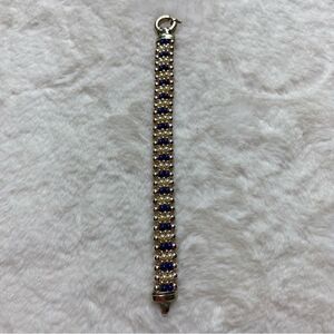 Sterling Silver Beaded Bracelet With Blue and Pearl Beads